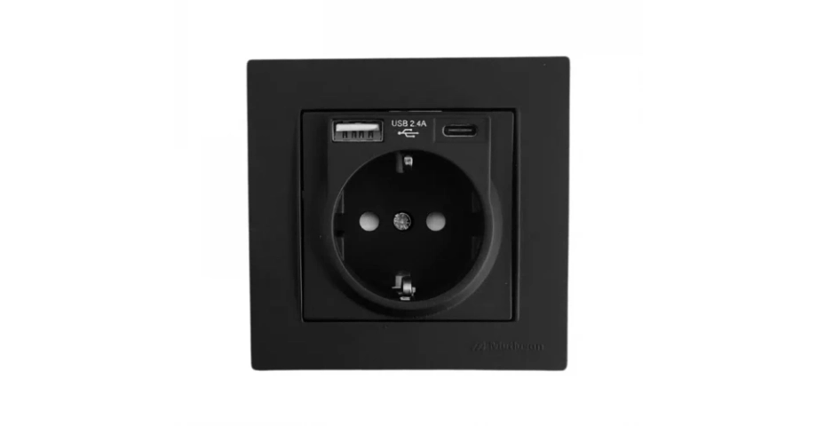 РИТА USB+ TYPE C КОНТАКТ със заземление ЧЕРЕН