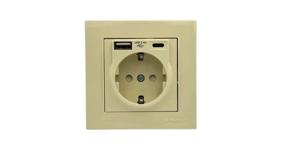 РИТА USB+ TYPE C КОНТАКТ със заземление КРЕМ