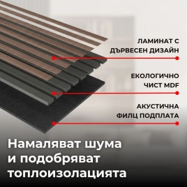 Акустичен панел от MDF 60x275см Тъмен Орех + ПОДАРЪК: Лепило